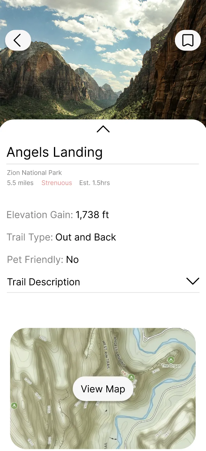 TREK app trail detail screen